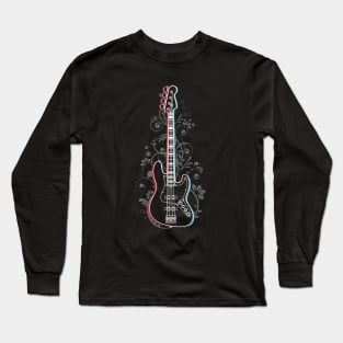 Bass Guitar 3D Outline Flowering Vines Long Sleeve T-Shirt